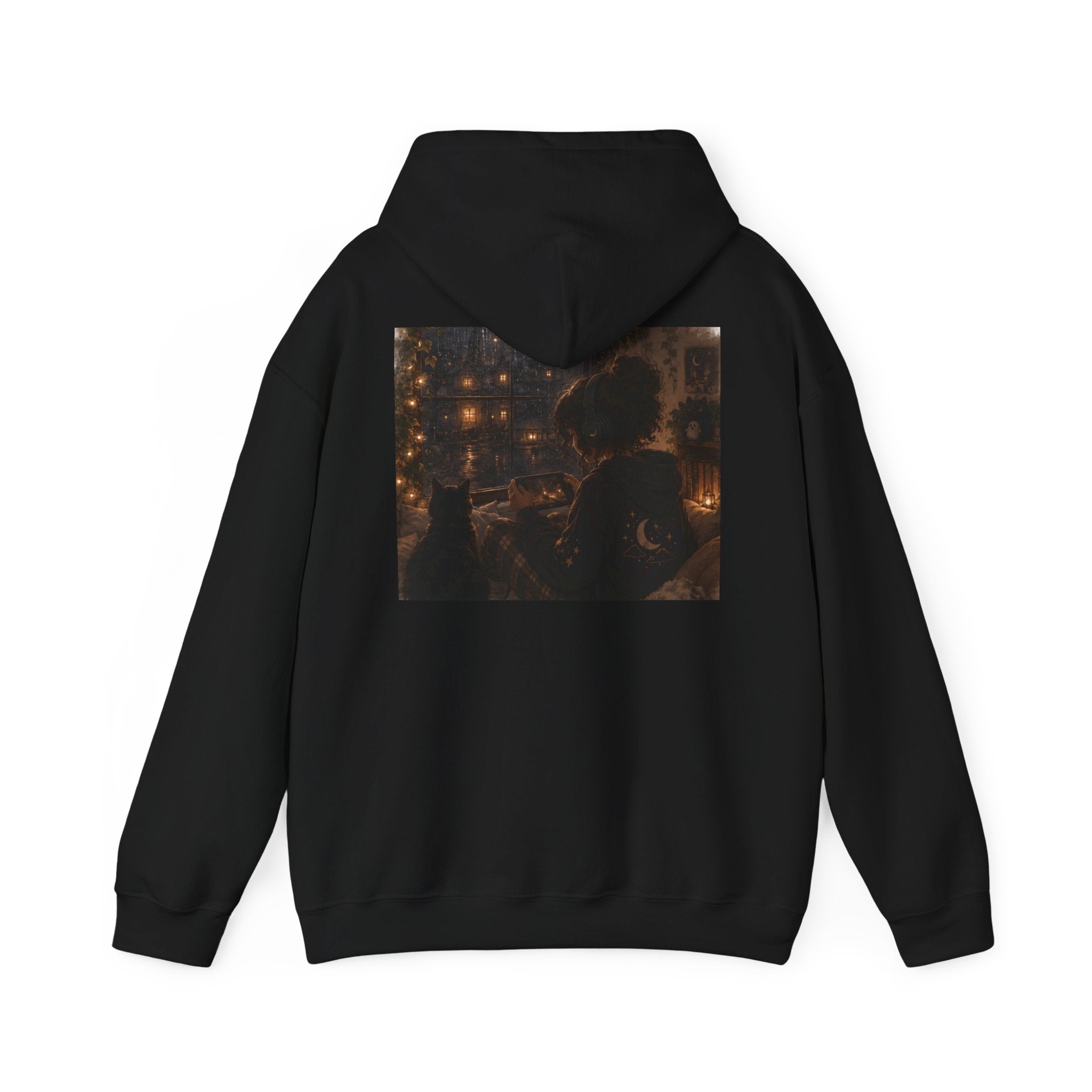Cozy Gamer Hoodie | Rainy Night Cat Lover Design